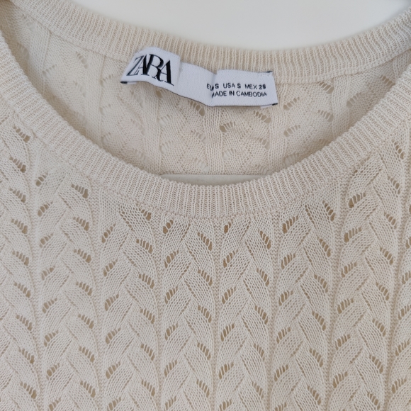Zara Pointelle knit top Size S. Silk blend summer long sleeve - Picture 7 of 7